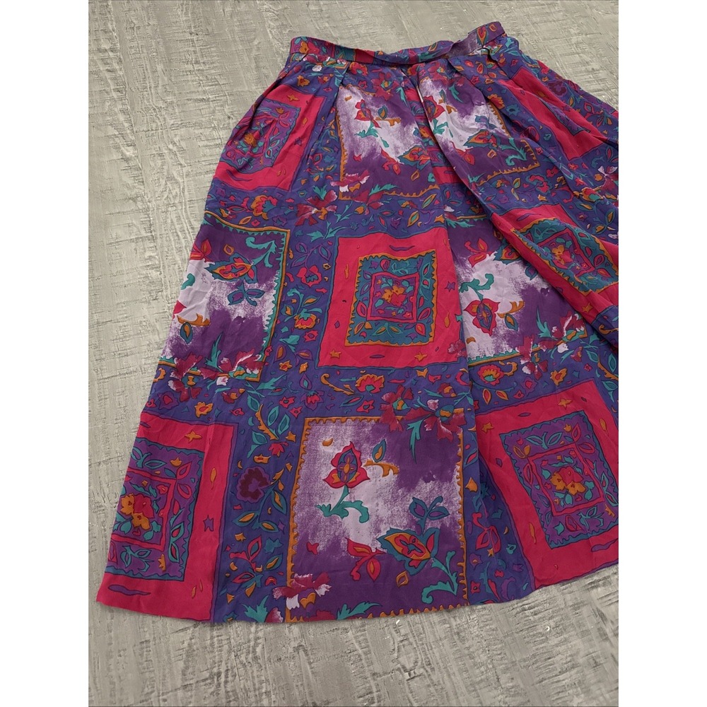 Vintage 80 90 silk multicolor Rose pink purple turquoise women's skirt No Brand